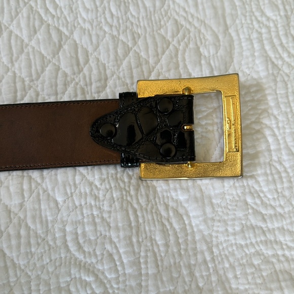 Vintage Kleinberg Sherrill Black Aligator Statement Belt with Gold Tone Buckle - Picture 7 of 8